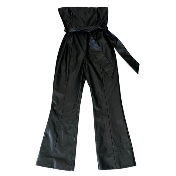 Majorelle Revolve Women’s Chloe Black Vegan Faux Leather Flared Leg Jumpsuit XL - Picture 2 of 12